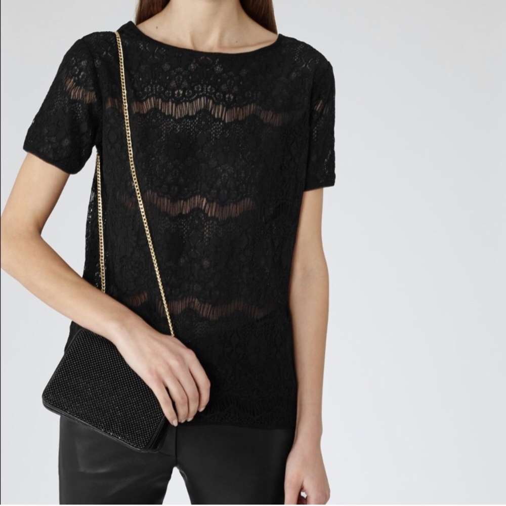 Reiss Black Eyelash Lace Top